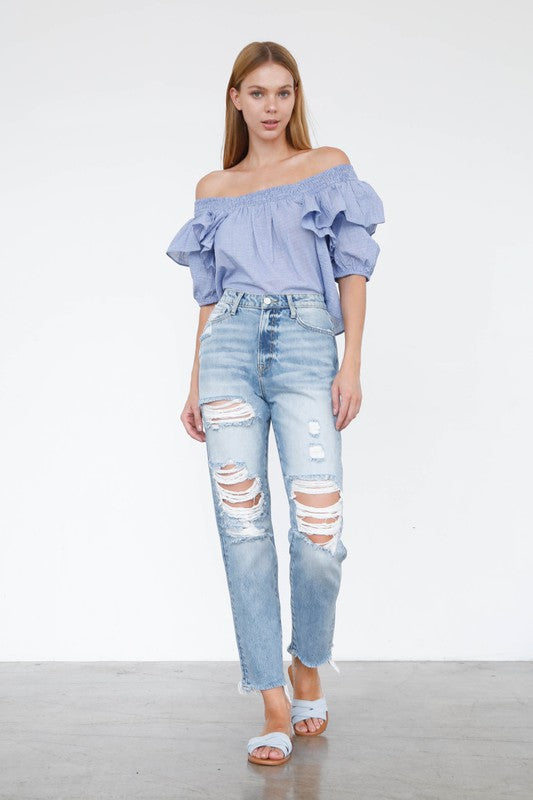 Light Wash Denim High Rise Mom Jeans