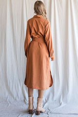 SOLID BUTTON DOWN BELTED LONG DRESS 30-545 king-general-store-5710.myshopify.com