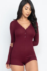 Ribbed Button Neck Long Sleeve Bodycon Romper king-general-store-5710.myshopify.com