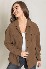 Button Up Front Pocket Corduroy Jacket