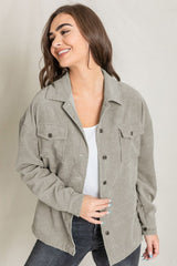 Button Up Front Pocket Corduroy Jacket