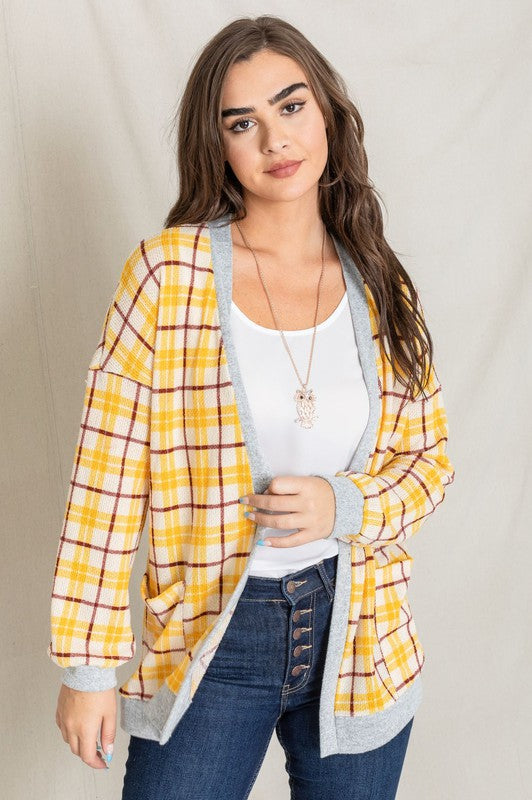 Knit Plaid Slouch Cardigan king-general-store-5710.myshopify.com