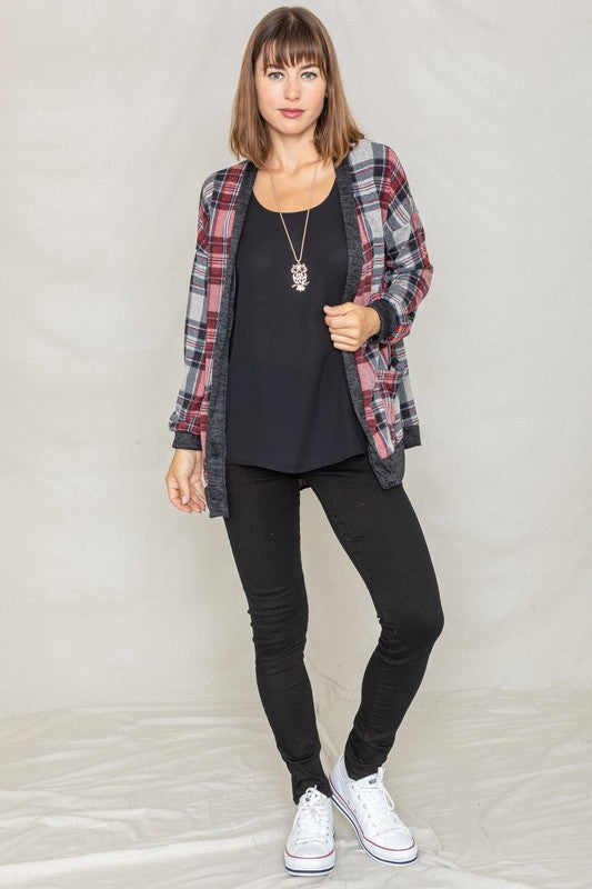 Knit Plaid Slouch Cardigan king-general-store-5710.myshopify.com