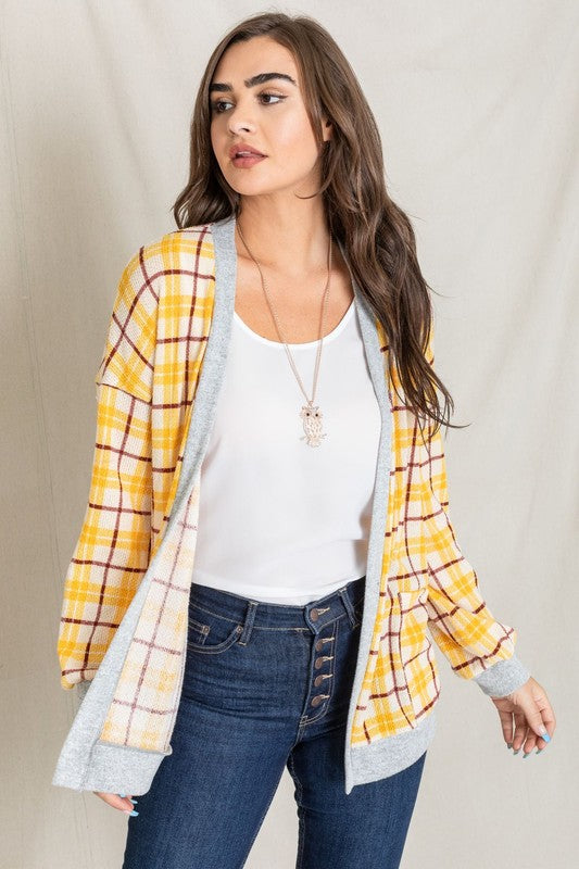 Knit Plaid Slouch Cardigan king-general-store-5710.myshopify.com