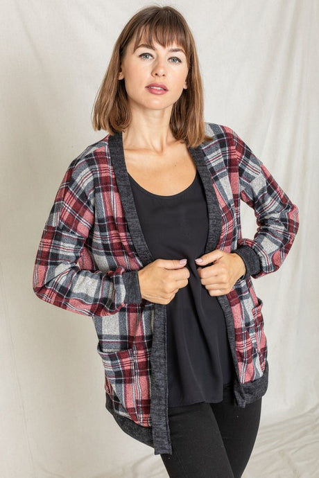 Knit Plaid Slouch Cardigan king-general-store-5710.myshopify.com