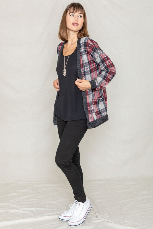 Knit Plaid Slouch Cardigan king-general-store-5710.myshopify.com