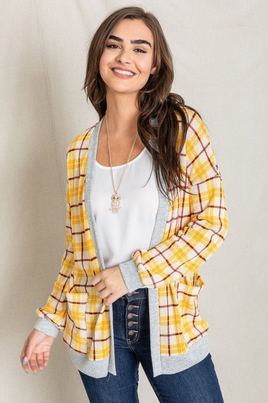 Knit Plaid Slouch Cardigan king-general-store-5710.myshopify.com