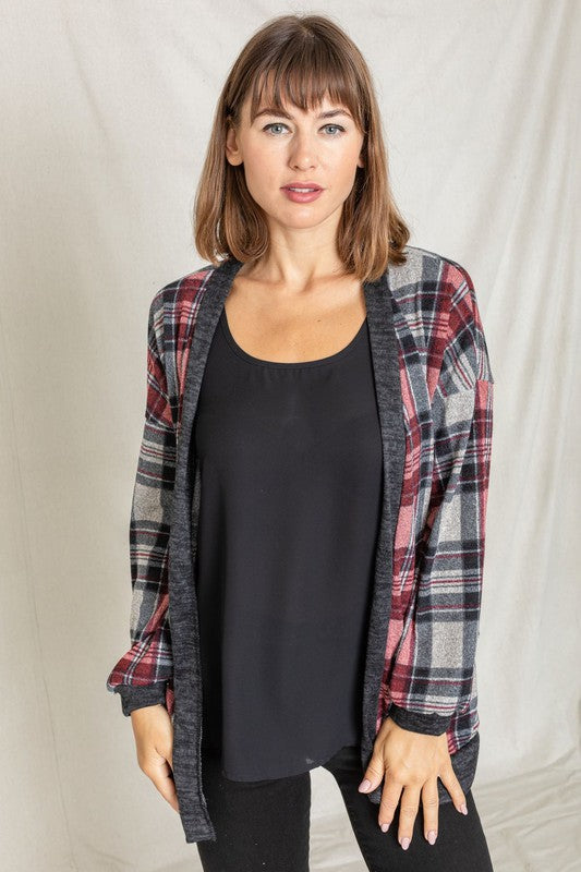 Knit Plaid Slouch Cardigan king-general-store-5710.myshopify.com