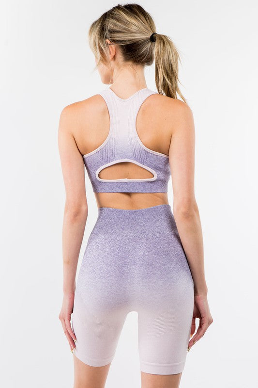 Lavender Ombre Seamless Biker Short Activewear Set