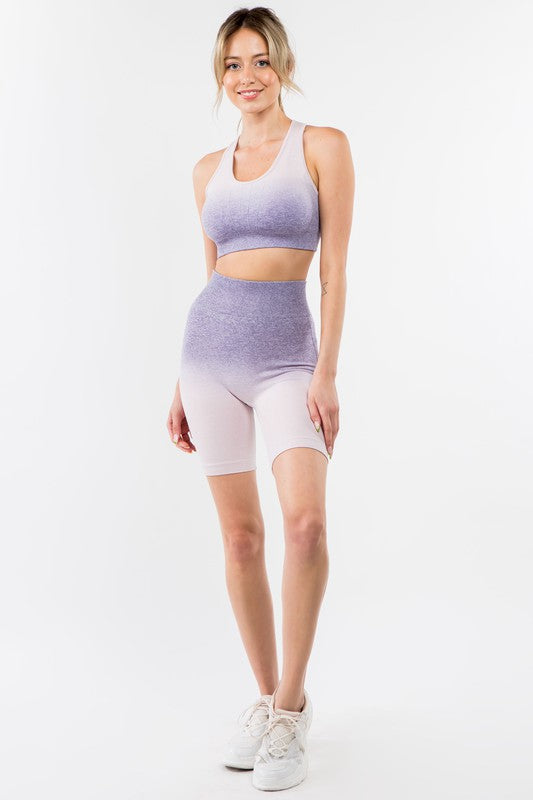 Lavender Ombre Seamless Biker Short Activewear Set