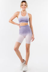 Lavender Ombre Seamless Biker Short Activewear Set