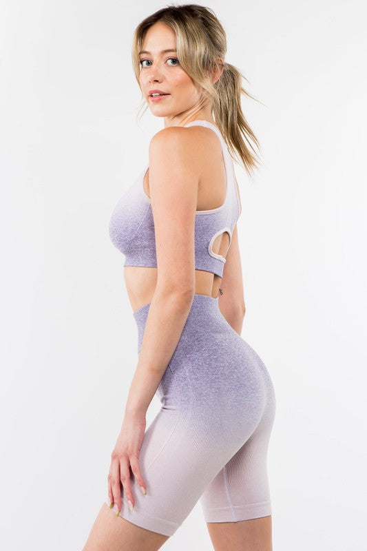 Lavender Ombre Seamless Biker Short Activewear Set