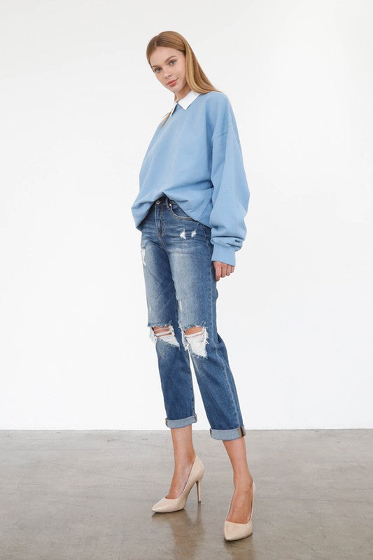 High Rise Girlfriend Medium Wash Denim Jeans