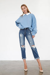 High Rise Girlfriend Medium Wash Denim Jeans