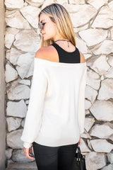 White & Black Two Layered Knit Sweater