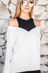 White & Black Two Layered Knit Sweater