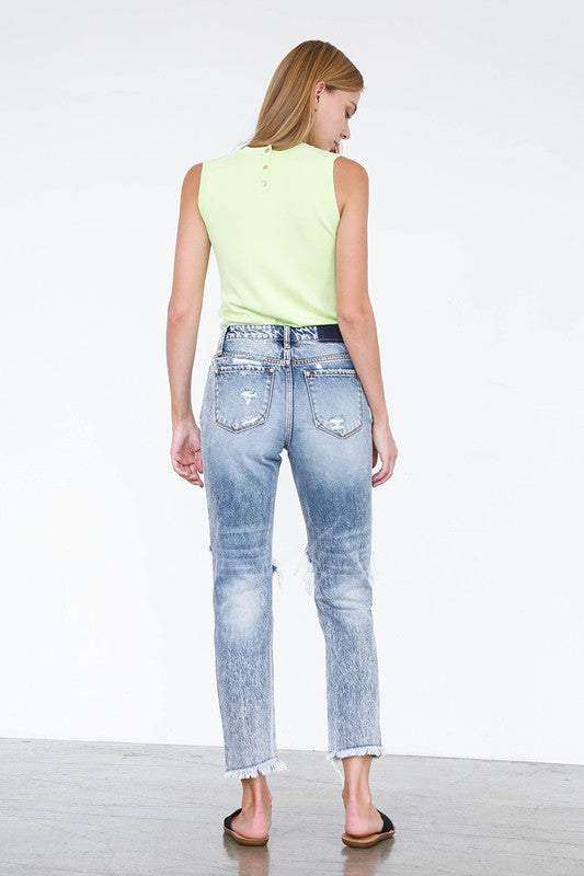 High Rise Straight Light Wash Denim Jeans