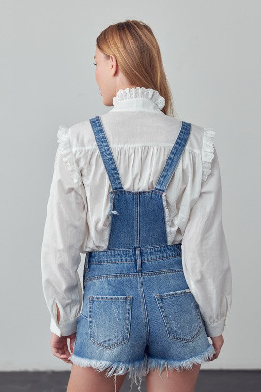 High Rise Medium Wash Denim Shortalls