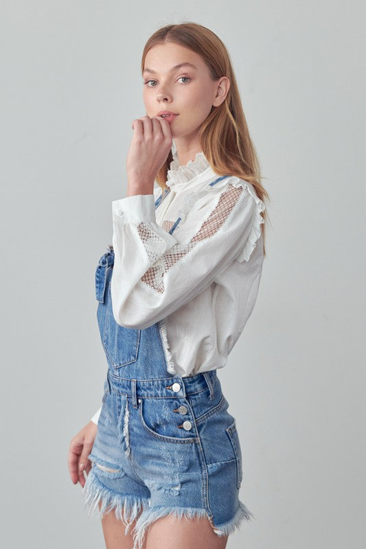 High Rise Medium Wash Denim Shortalls