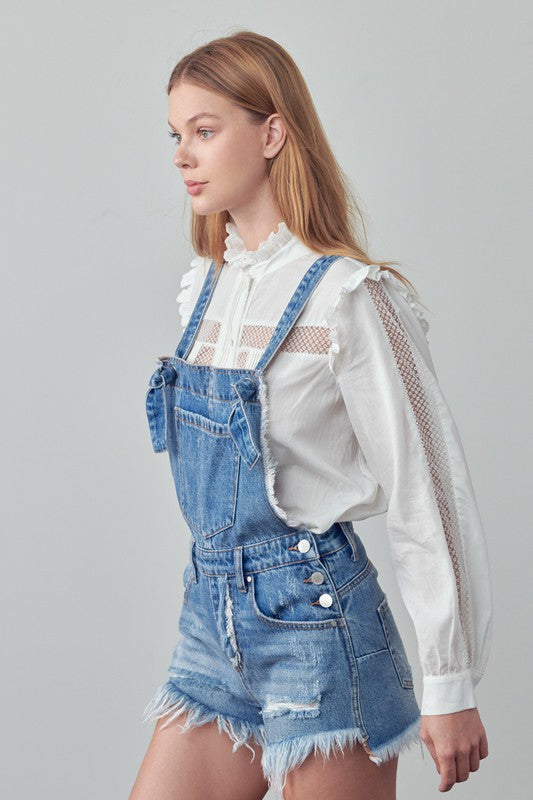 High Rise Medium Wash Denim Shortalls