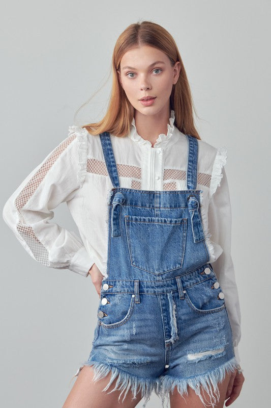 High Rise Medium Wash Denim Shortalls