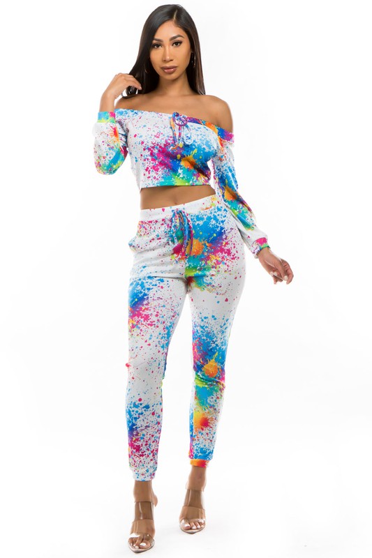 White Multi Casual Long Sleeve Cropped Pant Set king-general-store-5710.myshopify.com