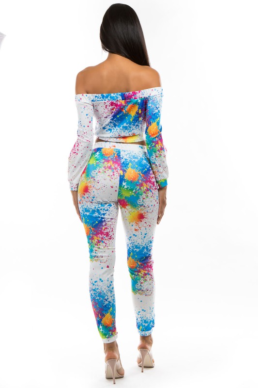 White Multi Casual Long Sleeve Cropped Pant Set king-general-store-5710.myshopify.com