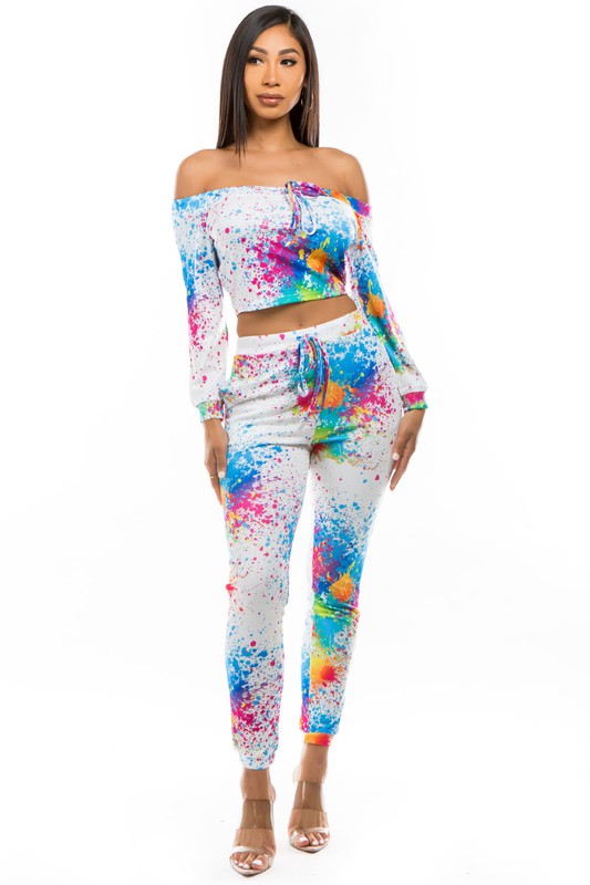 White Multi Casual Long Sleeve Cropped Pant Set king-general-store-5710.myshopify.com