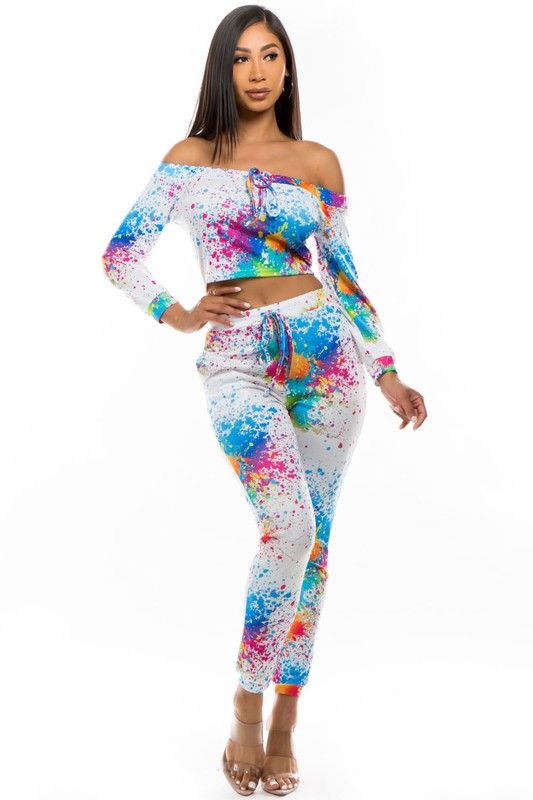 White Multi Casual Long Sleeve Cropped Pant Set king-general-store-5710.myshopify.com