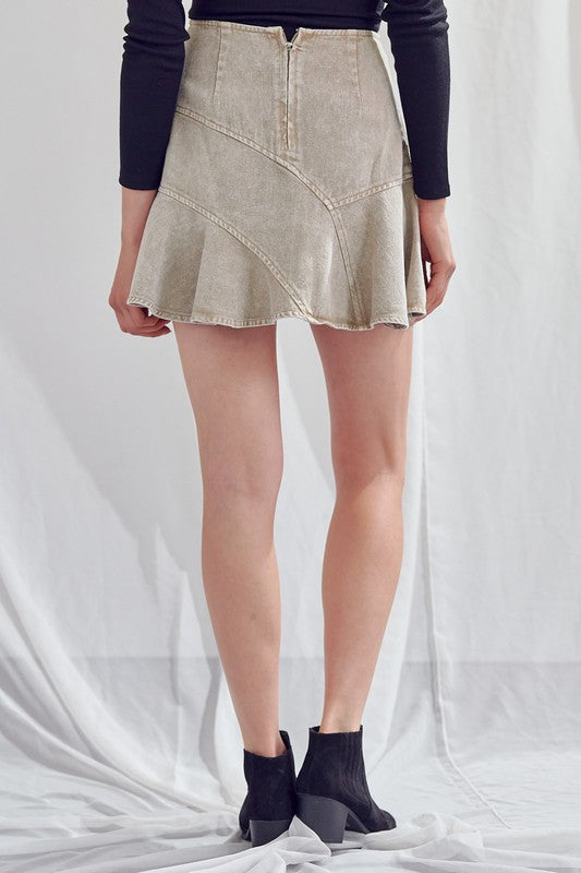 Acid Wash Fitted A-Line Mini Skirt