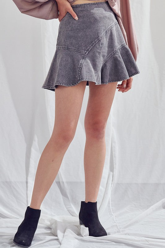 Acid Wash Fitted A-Line Mini Skirt