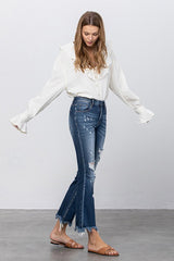 Button Up Mid-Rise Crop Flare Jeans