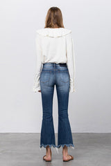 Button Up Mid-Rise Crop Flare Jeans