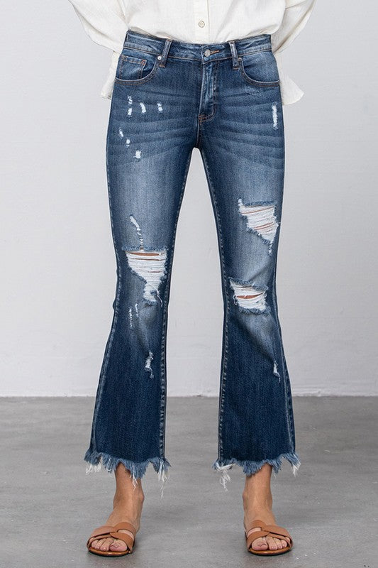 Button Up Mid-Rise Crop Flare Jeans