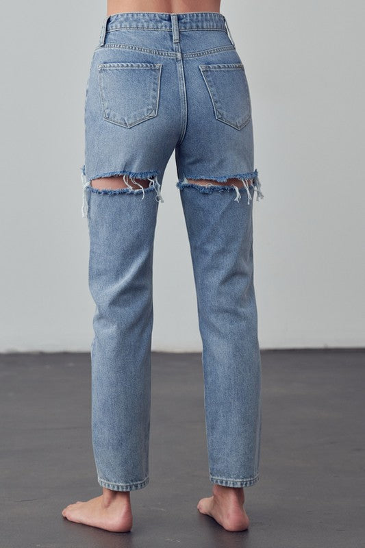 High Rise Straight Ankle Jeans