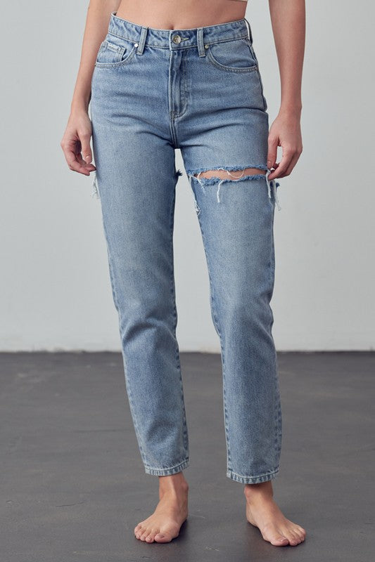 High Rise Straight Ankle Jeans