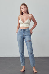 High Rise Straight Ankle Jeans