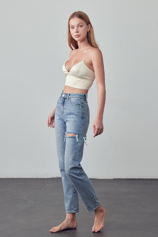 High Rise Straight Ankle Jeans