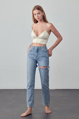 High Rise Straight Ankle Jeans