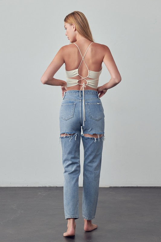 High Rise Straight Ankle Jeans