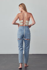 High Rise Straight Ankle Jeans