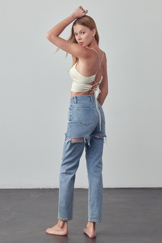 High Rise Straight Ankle Jeans