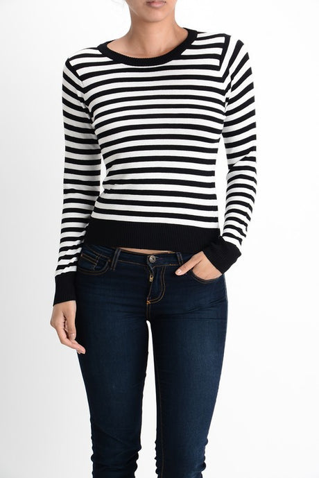 Striped Long Sleeve Pullover Stretch Sweater king-general-store-5710.myshopify.com