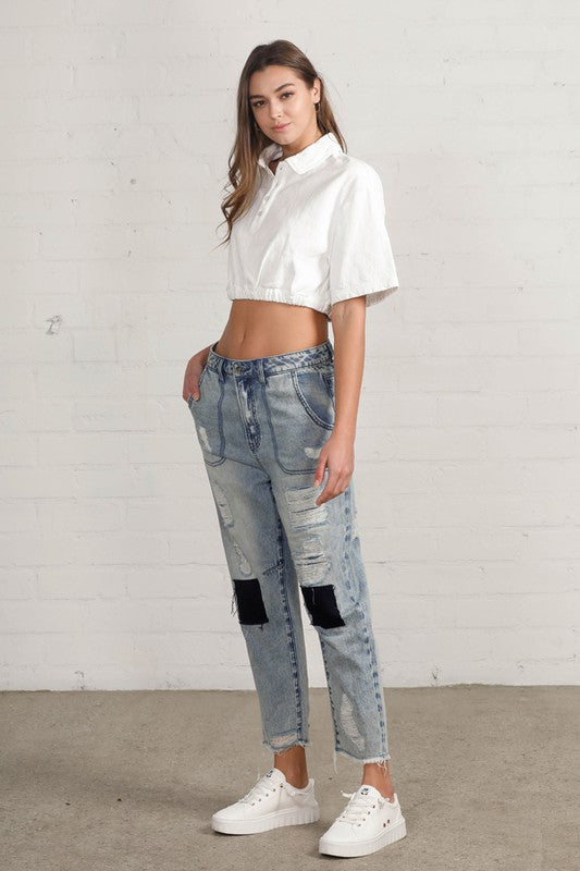 Slouch Vintage Patched Work Jeans
