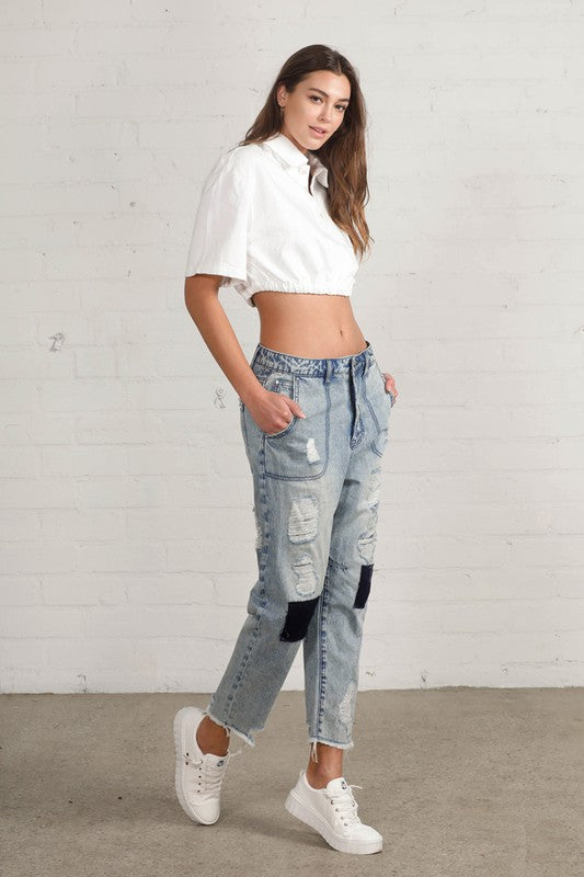 Slouch Vintage Patched Work Jeans