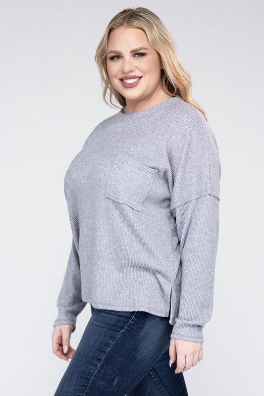 Plus Ribbed Brushed Melange Hacci Sweater king-general-store-5710.myshopify.com