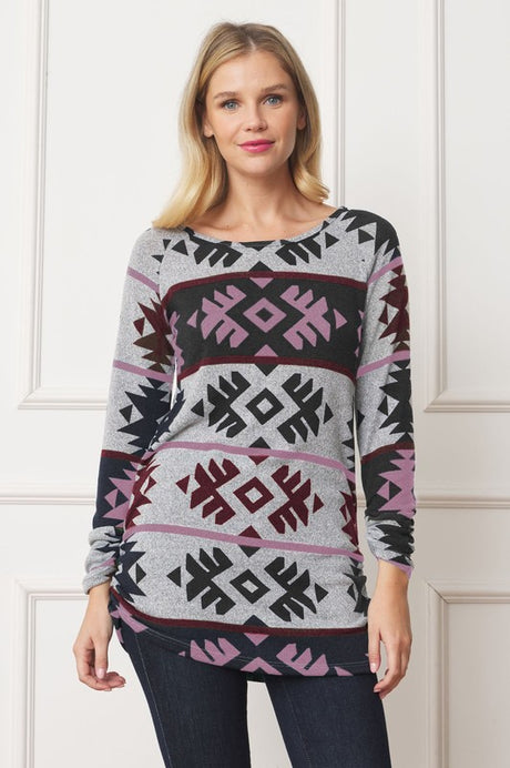 Aztec Shirred Side Accent Top king-general-store-5710.myshopify.com