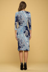 Print V neck Jersey Wrap Dress with Tie