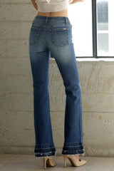 Mid-Rise Double Un-Hem Dark Wash Denim Flare Jeans