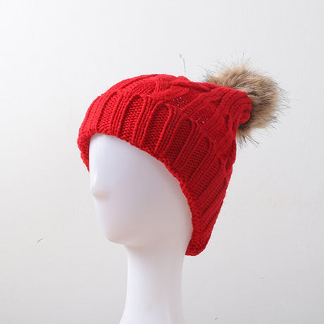 BRAIDED KNITTED FUR POM POM BEANIE king-general-store-5710.myshopify.com